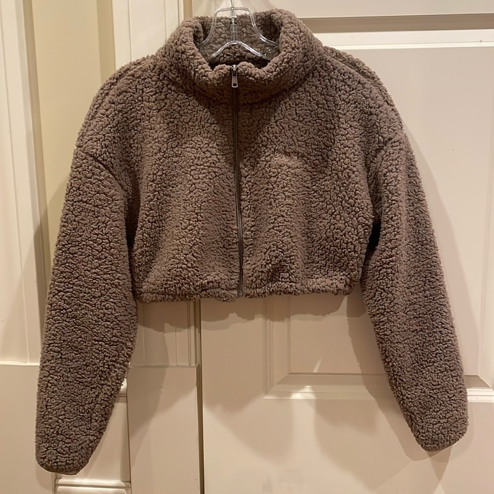 SKIMS Brown Sherpa Cropped Jacket